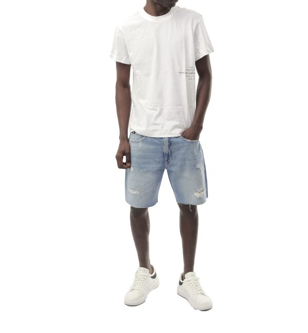 CALVIN KLEIN – T-shirt Uomo con Logo Taglio Squadrato Bianco