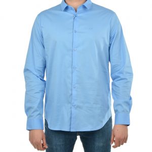 ARMANI EXCHANGE – Camicia in cotone stretch con logo tono su tono Azzurro