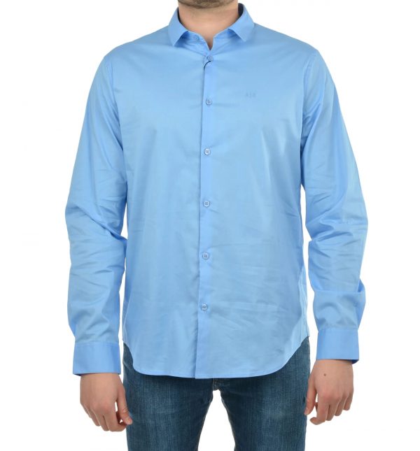 ARMANI EXCHANGE – Camicia in cotone stretch con logo tono su tono Azzurro