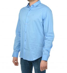 ARMANI EXCHANGE – Camicia in cotone stretch con logo tono su tono Azzurro