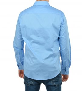 ARMANI EXCHANGE – Camicia in cotone stretch con logo tono su tono Azzurro