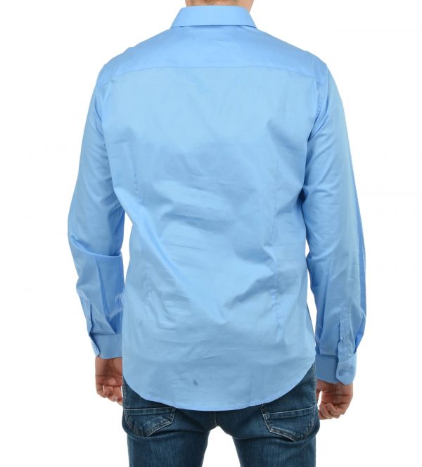 ARMANI EXCHANGE – Camicia in cotone stretch con logo tono su tono Azzurro