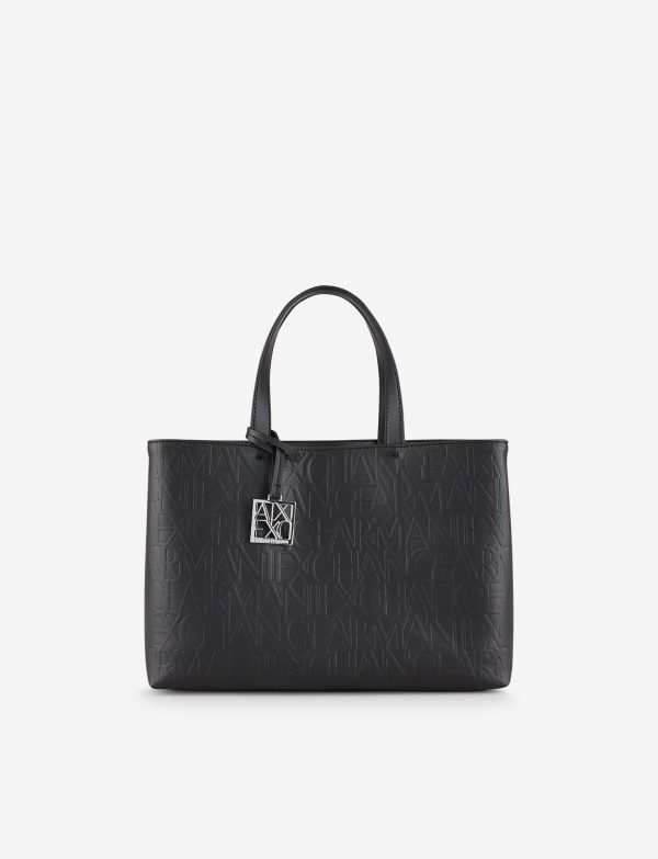 ARMANI EXCHANGE – Borsa Donna Shopper Media con Doppi Manici e Tracolla Nero