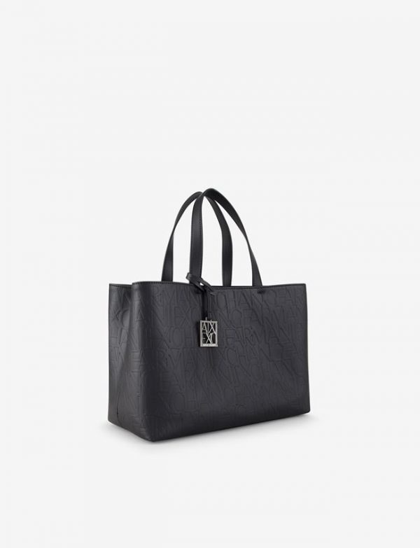 ARMANI EXCHANGE – Borsa Donna Shopper Media con Doppi Manici e Tracolla Nero