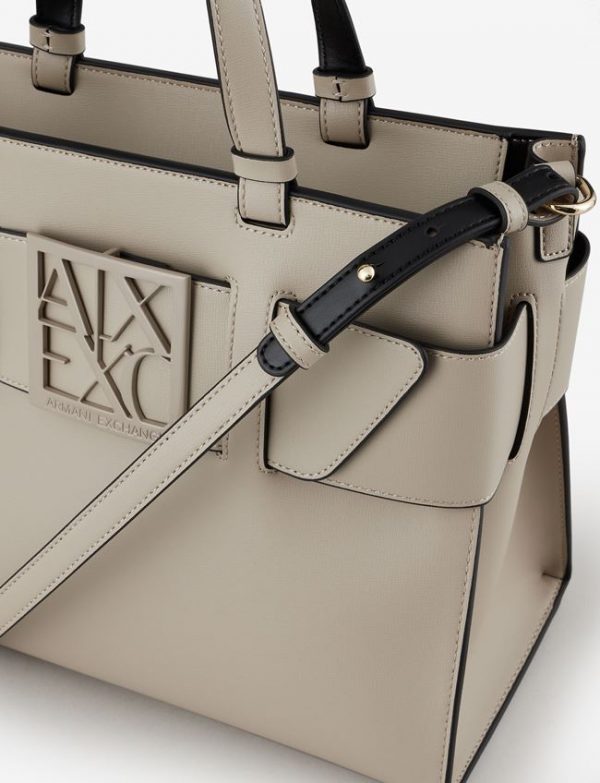 ARMANI EXCHANGE – Borsa Donna Tote Bag Grande con Doppi Manici e Tracolla Cashmere