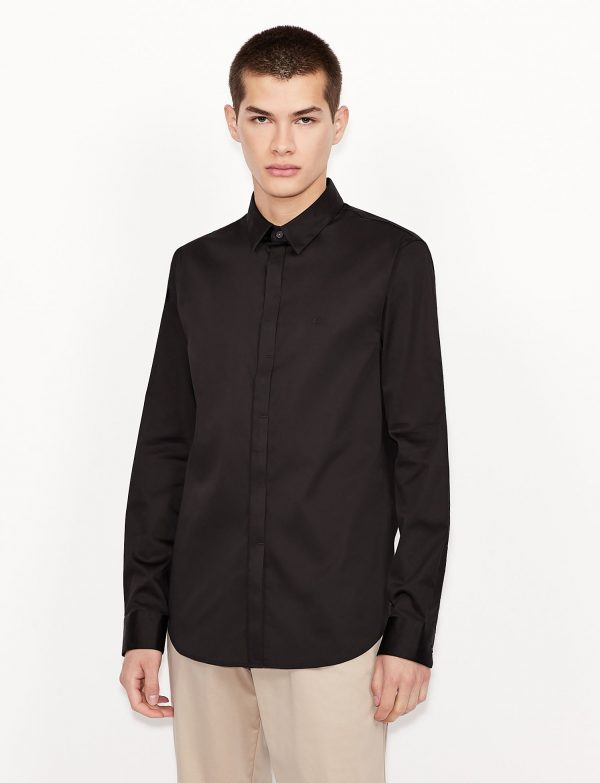ARMANI EXCHANGE – Camicia in satin di cotone stretch Nera