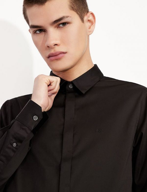 ARMANI EXCHANGE – Camicia in satin di cotone stretch Nera