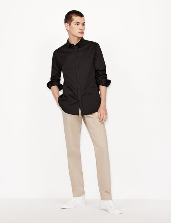 ARMANI EXCHANGE – Camicia in satin di cotone stretch Nera