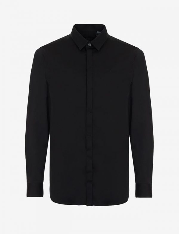 ARMANI EXCHANGE – Camicia in satin di cotone stretch Nera