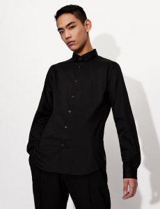 ARMANI EXCHANGE – Camicia in cotone stretch con logo tono su tono Nera