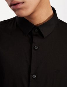 ARMANI EXCHANGE – Camicia in cotone stretch con logo tono su tono Nera