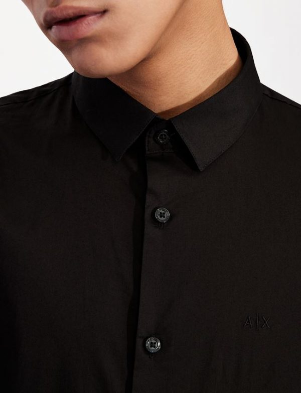 ARMANI EXCHANGE – Camicia in cotone stretch con logo tono su tono Nera
