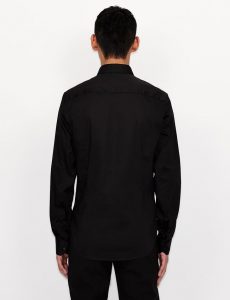 ARMANI EXCHANGE – Camicia in cotone stretch con logo tono su tono Nera