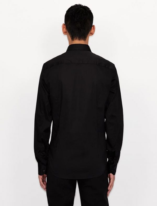 ARMANI EXCHANGE – Camicia in cotone stretch con logo tono su tono Nera