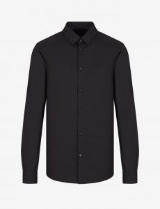 ARMANI EXCHANGE – Camicia in cotone stretch con logo tono su tono Nera