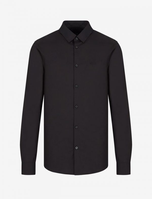 ARMANI EXCHANGE – Camicia in cotone stretch con logo tono su tono Nera