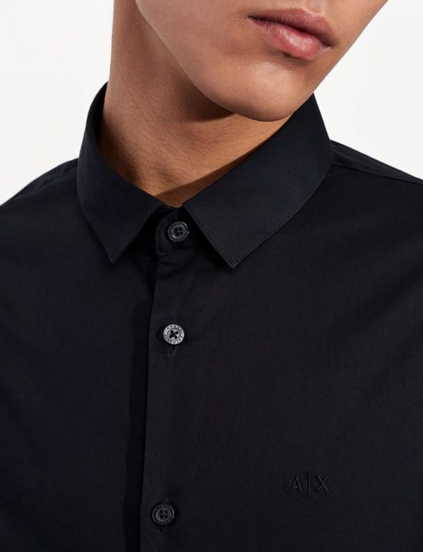 ARMANI EXCHANGE – Camicia in cotone stretch con logo tono su tono Blue Navy