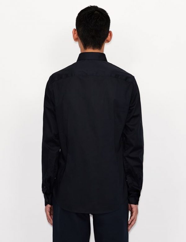 ARMANI EXCHANGE – Camicia in cotone stretch con logo tono su tono Blue Navy