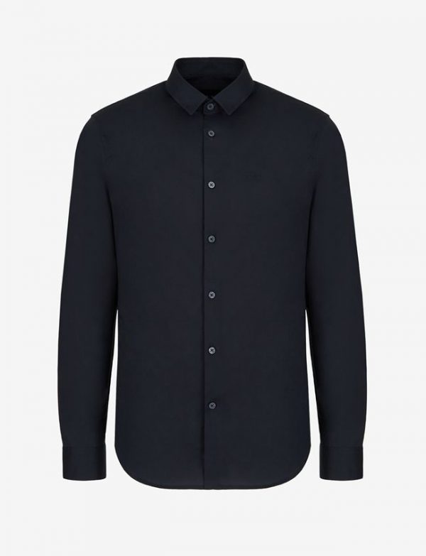 ARMANI EXCHANGE – Camicia in cotone stretch con logo tono su tono Blue Navy