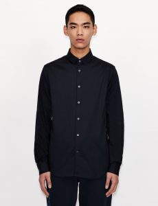 ARMANI EXCHANGE – Camicia in cotone stretch con logo tono su tono Blue Navy