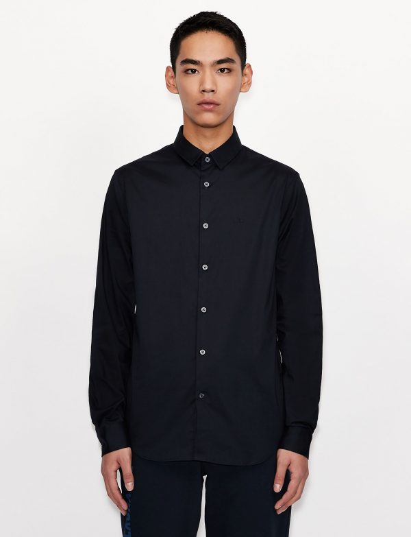 ARMANI EXCHANGE – Camicia in cotone stretch con logo tono su tono Blue Navy