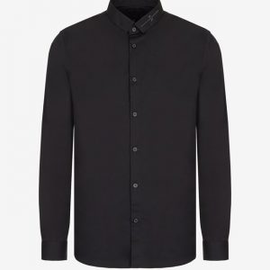 ARMANI EXCHANGE – Camicia a Tinta Unita Con Logo Cucito Sul Colletto Nera