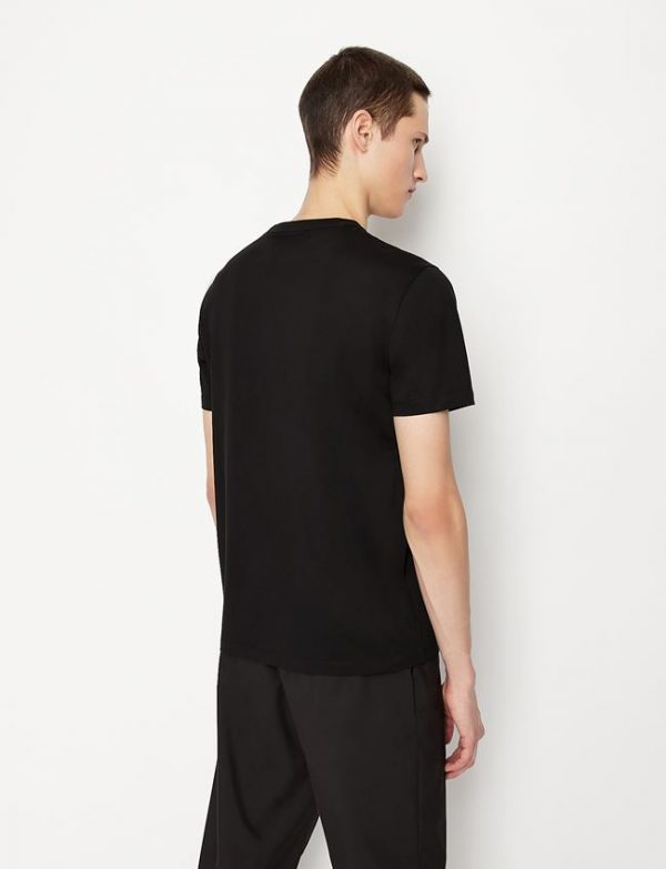 ARMANI EXCHANGE – T-shirt girocollo in jersey di cotone mercerizzato NERA con logo GOLD