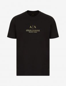 ARMANI EXCHANGE – T-shirt girocollo in jersey di cotone mercerizzato NERA con logo GOLD