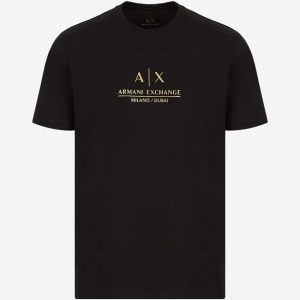 ARMANI EXCHANGE – T-shirt girocollo in jersey di cotone mercerizzato NERA con logo GOLD