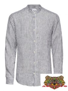 ONLY&SONS – CAMICIA DI LINO A STRISCIE BIANCO/Blu