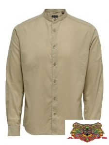 ONLY&SONS- CAMICIA 100% COTONE COLLO COREANA Beige