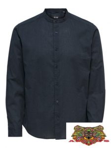 ONLY&SONS- CAMICIA 100% COTONE COLLO COREANA Blu