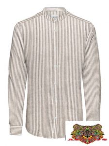 ONLY&SONS – CAMICIA DI LINO A STRISCIE BIANCO/Marrone