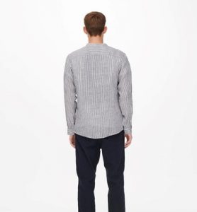 ONLY&SONS – CAMICIA DI LINO A STRISCIE BIANCO/Blu