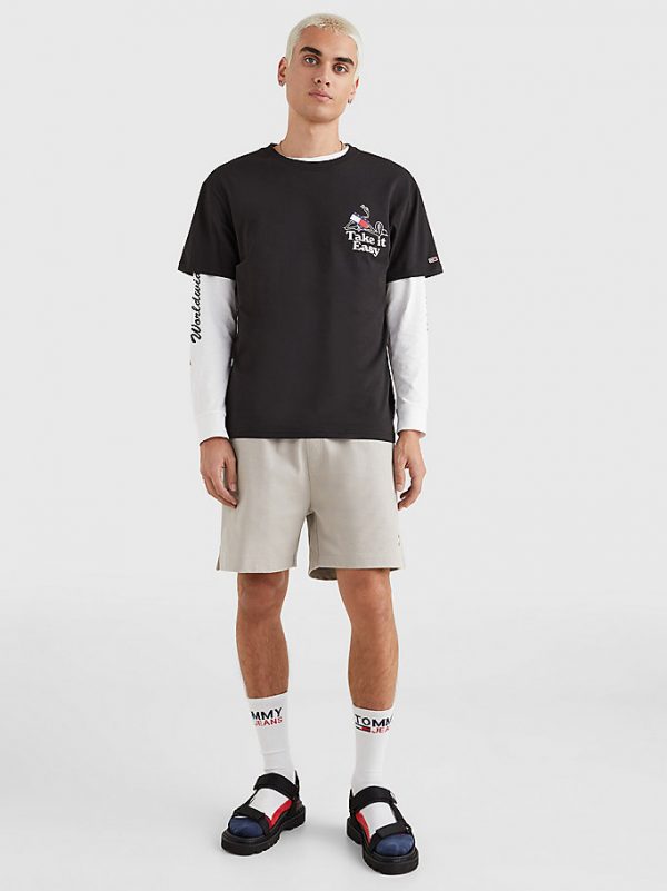 TOMMY HILFIGER- T-SHIRT CON LOGO SUL DAVANTI E SUL RETRO NERA