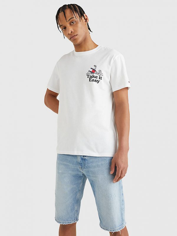 TOMMY HILFIGER- T-SHIRT CON LOGO SUL DAVANTI E SUL RETRO BIANCA