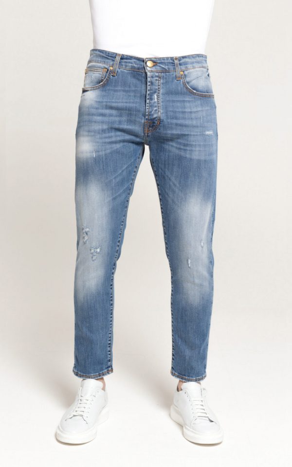 OUTFIT – 5 TASCHE UOMO IN DENIM MIDBLUE CON ROTTURE