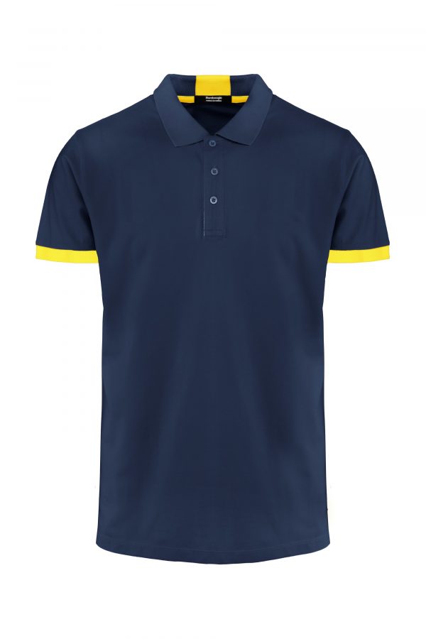 BOMBOOGIE – Polo in Cotone Piquet BLUE SCURO con Costina Colorata sulle Maniche