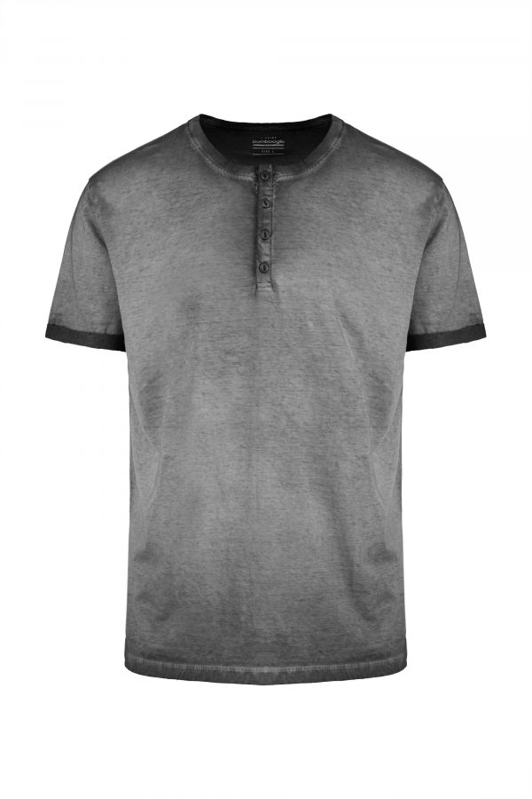 BOMBOOGIE – T-shirt in Cotone Tinta a Freddo con Abbottonatura a “Serafino” GRIGIO
