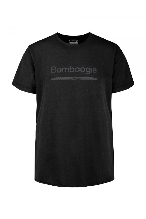 BOMBOOGIE-T-Shirt in Cotone con Stampa Bomboogie Orizzontale NERO