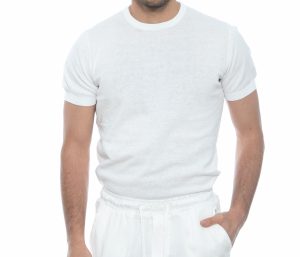 OVER-D – MAGLIA GIROCOLLO MANICA CORTA CON POLSINO BIANCA