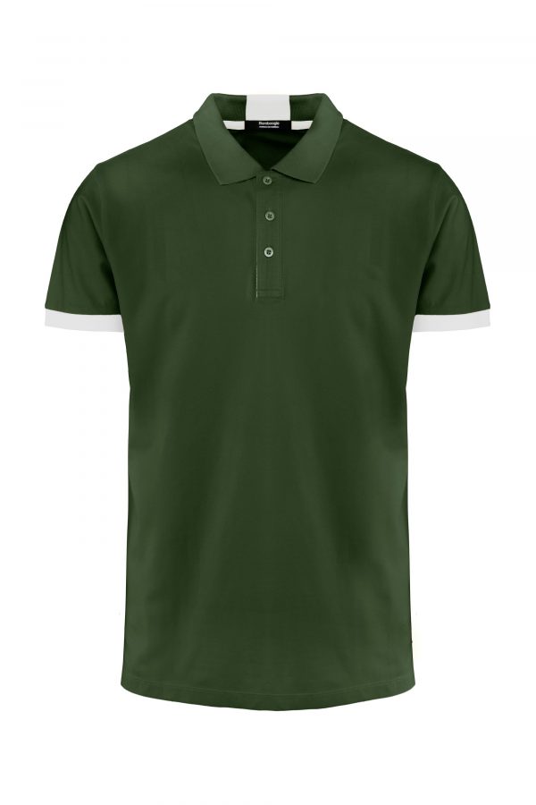 BOMBOOGIE – Polo in Cotone Piquet VERDE con Costina Colorata sulle Maniche