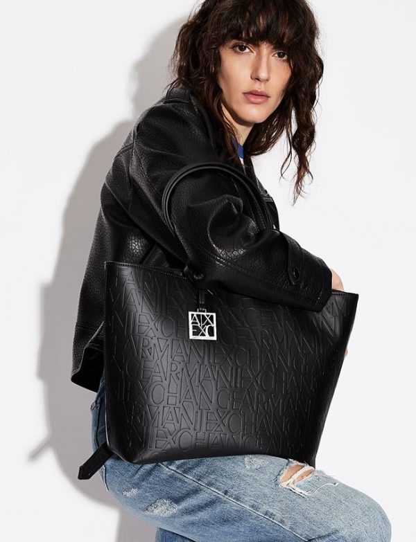 ARMANI EXCHANGE – Borsa Donna Shopper con Logo All-Over Impresso