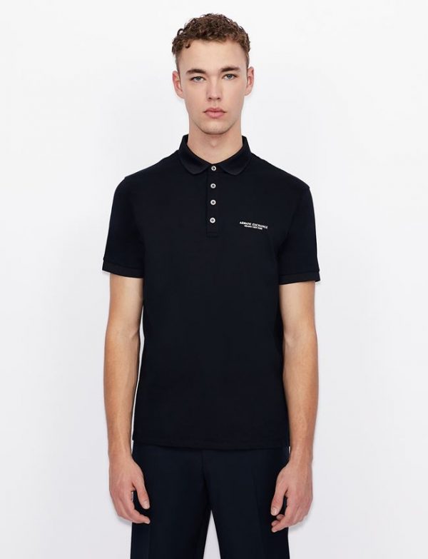 ARMANI EXCHANGE – Polo Uomo in Cotone con Scritta Logo Blu / Bianco