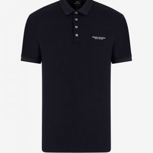 ARMANI EXCHANGE – Polo Uomo in Cotone con Scritta Logo Blu / Bianco
