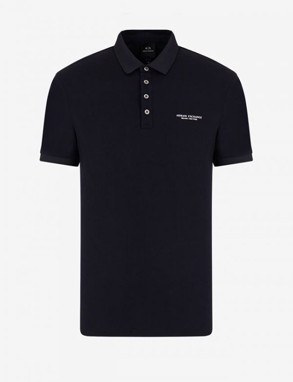 ARMANI EXCHANGE – Polo Uomo in Cotone con Scritta Logo Blu / Bianco