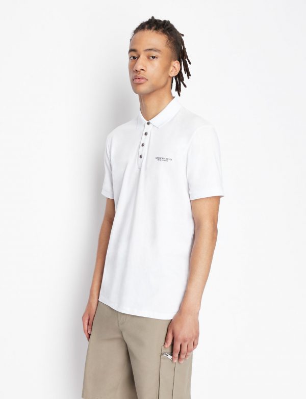 ARMANI EXCHANGE – Polo Uomo in Cotone con Scritta Logo Blu / Bianco