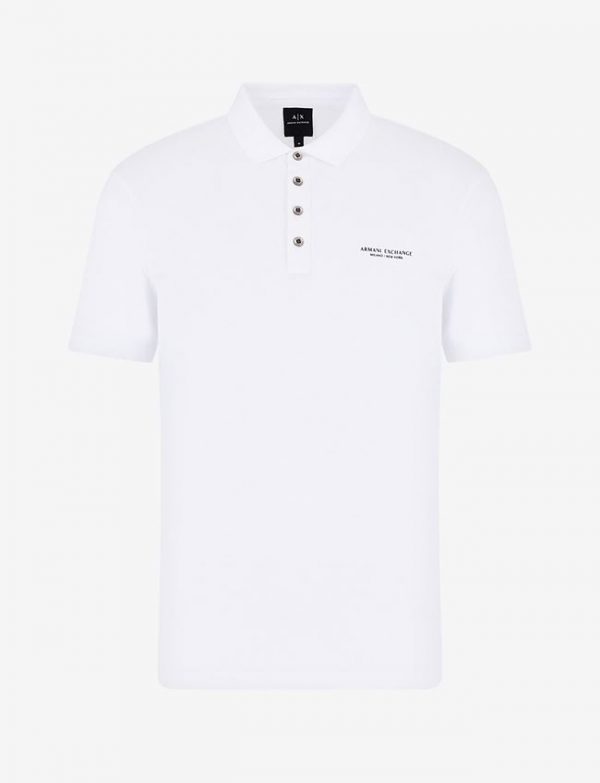 ARMANI EXCHANGE – Polo Uomo in Cotone con Scritta Logo Blu / Bianco
