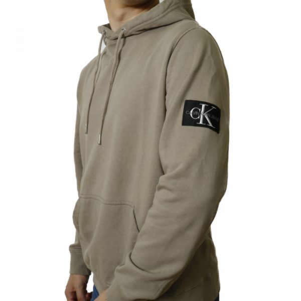 CALVIN KLEIN – Felpa con cappuccio con badge in cotone organico Beige