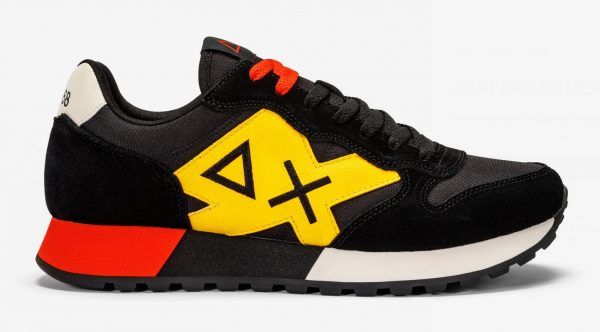 SUN68 – Scarpe Uomo Jaki Solid Nero con Giallo e Arancio